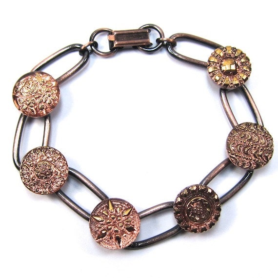 Copper Czech Glass Button Bracelet