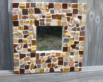 Broken China Brown Mosaic Mirror- Pique Assiette Mosaic Mirror