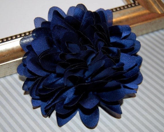 Navy Blue Fabric flower 4'' large silk navy blue
