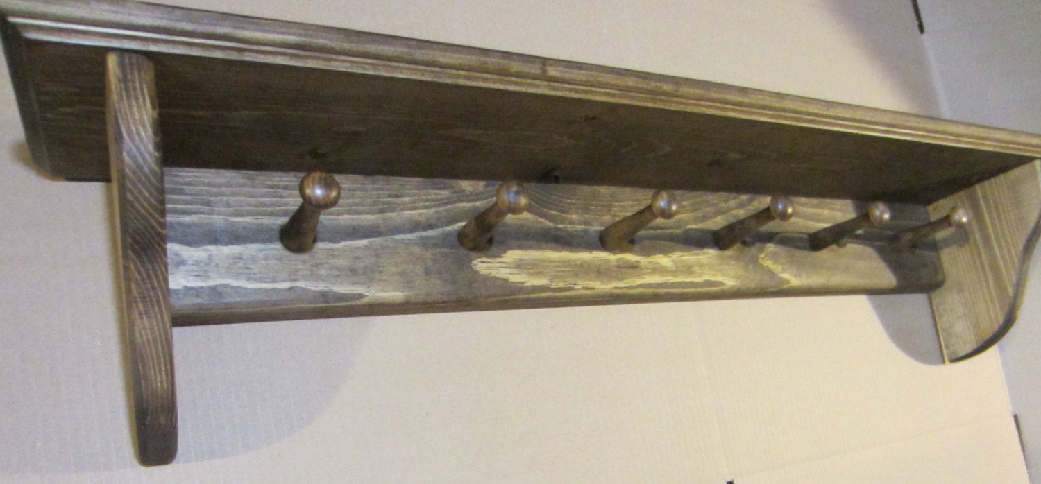 Coat Rack Wall Shelf with Shaker Pegs Coat by SonshineWoodProducts