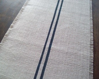 French Country Grain Sack Style Burlap Table Runner, Choice of Size and Colors, Striped Burlap Table Runner, Farmhouse Decor Table Decor