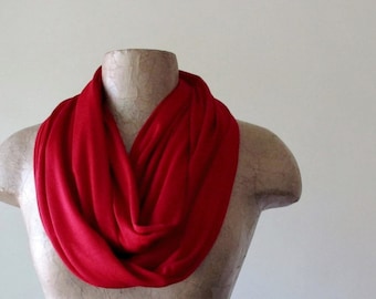 LIPSTICK RED Infinity Scarf - Ultra Lightweight Loop Scarf - Jersey Red Circle Scarf - Jewel Tone Tube Scarf