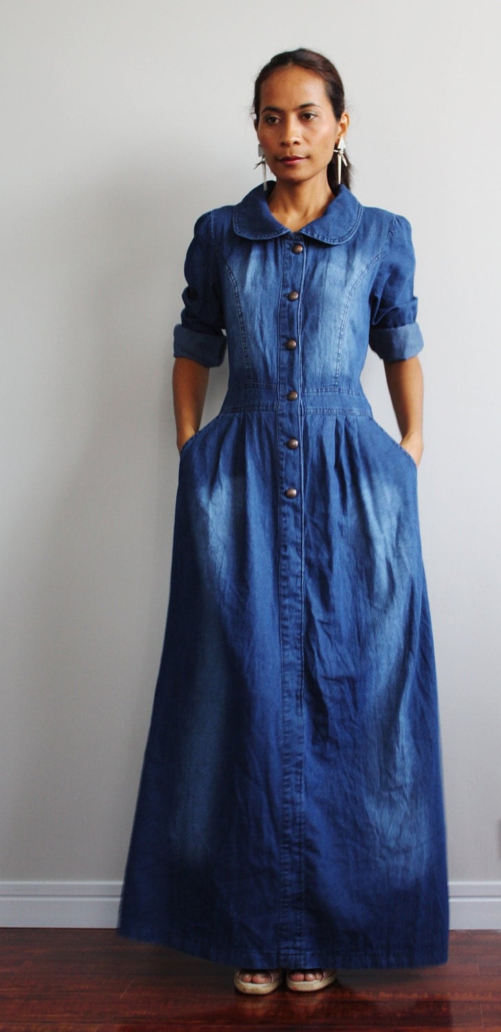 Denim Maxi Dress Long Sleeved Dress : Urban Chic Collection