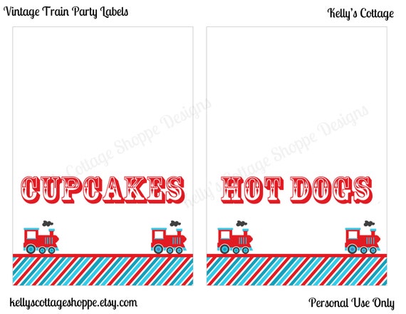 Vintage Train Birthday Party Labels, Instant Download, Printable, Food Tags, Place Cards, Party Signs Il_570xn