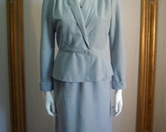Vintage 1970's House of Nu Mode Powder Blue Faux Suede Suit - Size 6