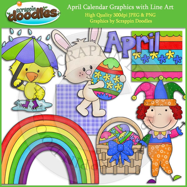 April Calendar Clip Art with Line Art Download