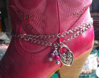 Heart Boot Bracelet, Silver Rhodium plated, Valentine Gift