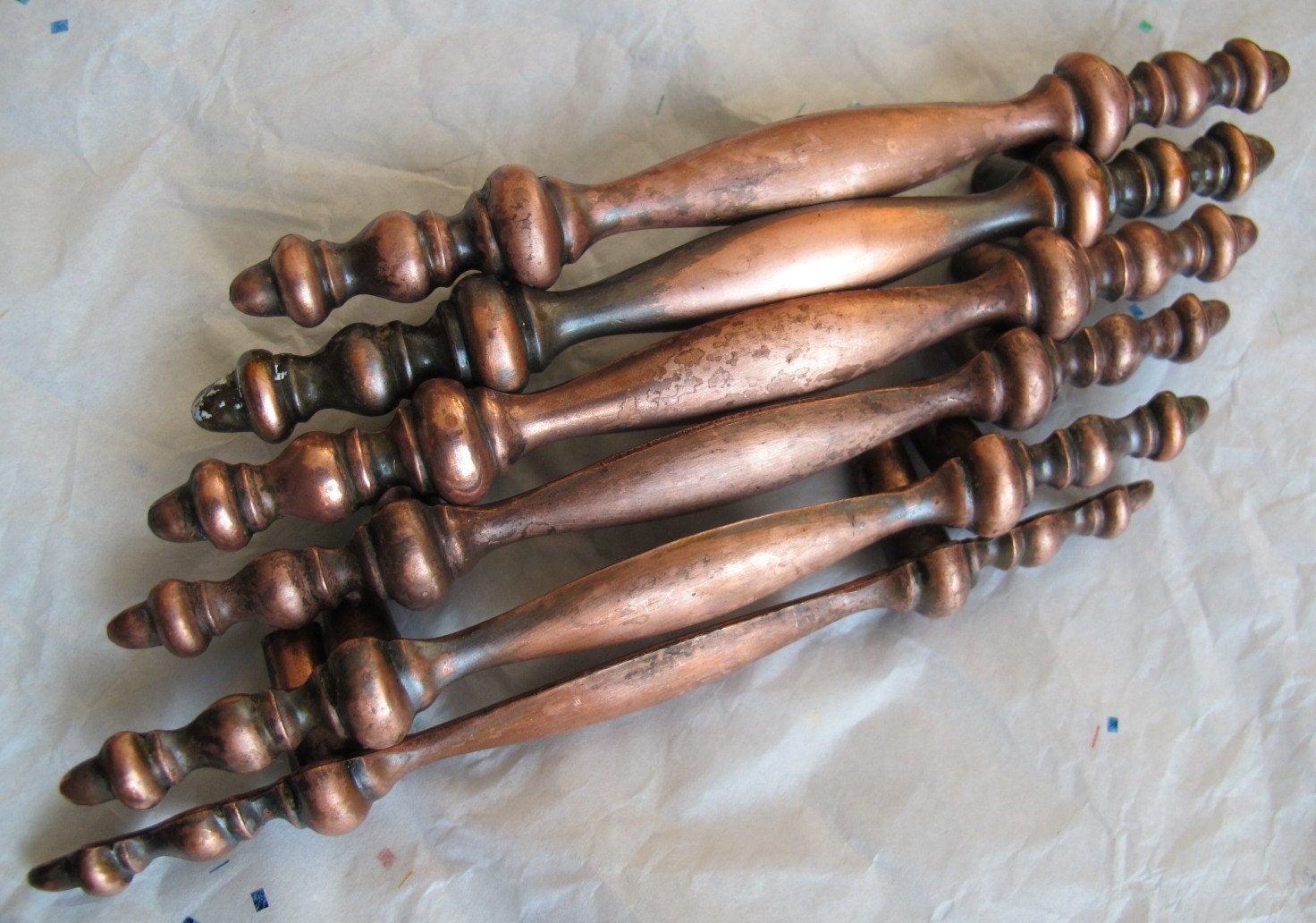 Salvaged Copper Drawer pulls set of 11 Copper cabinet