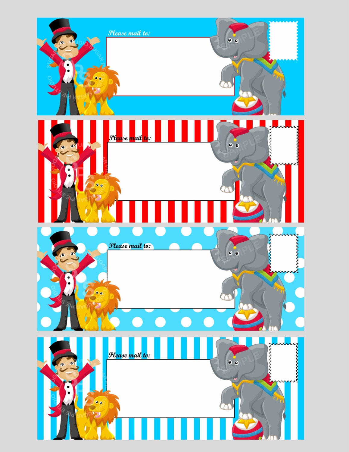 PRINTABLE Digital file circus ticket envelope by SugarPieStudio