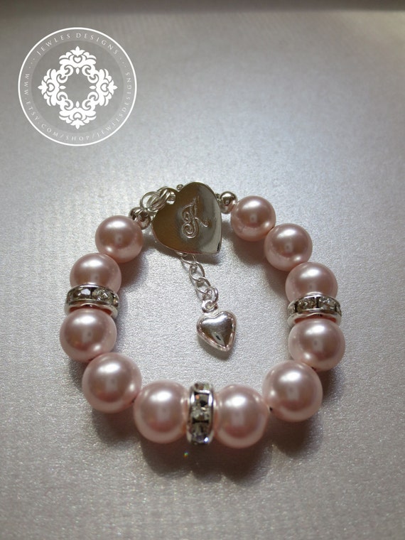 Personalized Pearl Bracelet Initial charm bracelet Pink
