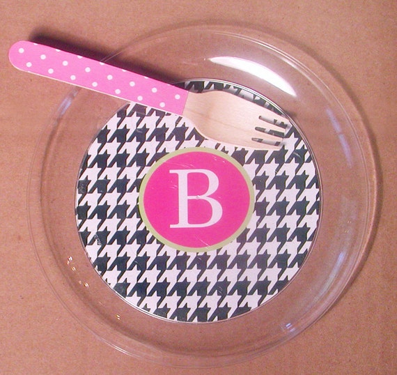 Monogram Houndstooth Plates - Choose from 72 colors - Set of 12 Il_570xn