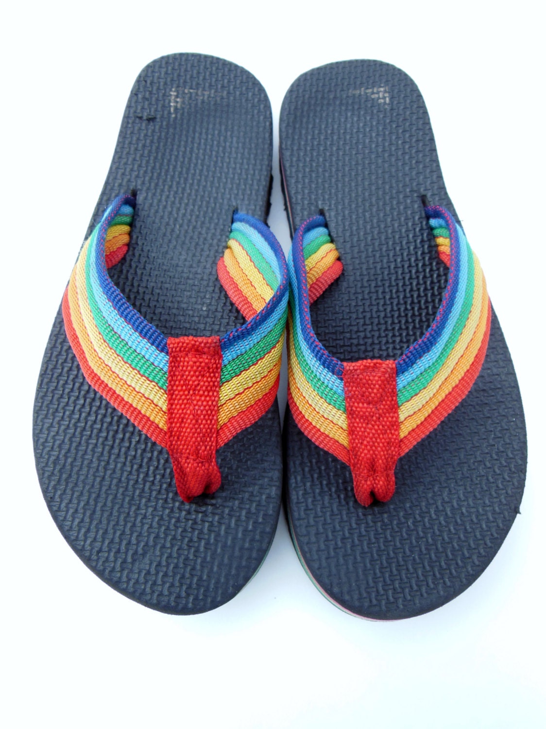 Vintage 1980s 80s Rainbow Flip Flops Womens Size 6 by MissCecelia