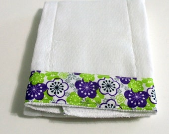 Purple Green Flowers Baby Burp Cloth