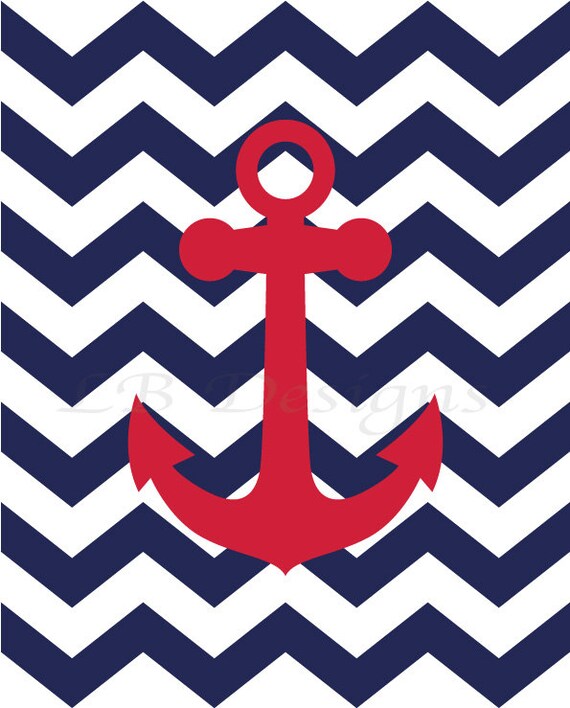 Nautical Nursery Print Anchor Nursery Print Red and Navy