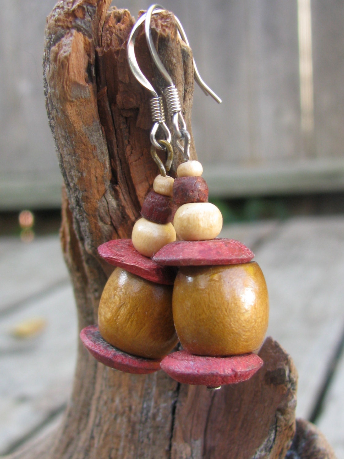 Handcrafted wooden earrings by RootsArtkives on Etsy