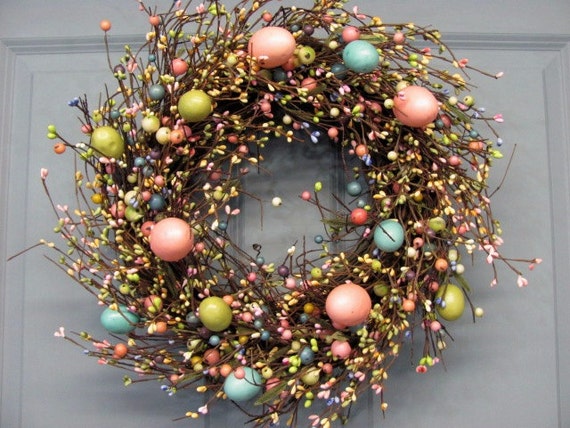 Easter Wreaths - Spring Wreath - Easter Egg Home Decor - Easter Egg Wreath - Easter Decor - Primitive Pastel Egg Wreaths - Primitive Decor