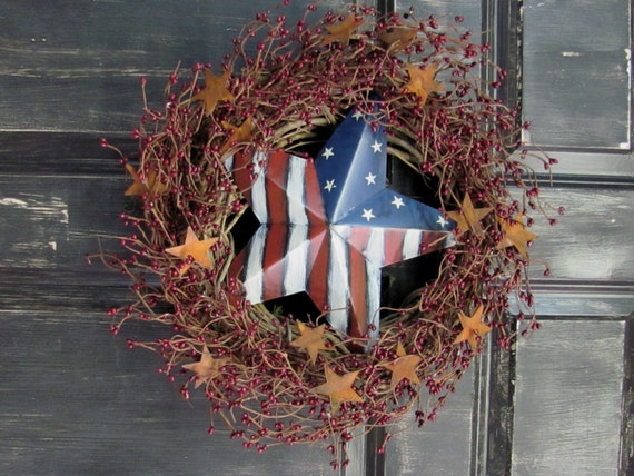 Items similar to Primitive Americana Star Wreath ...