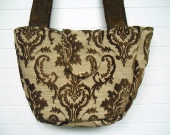 Bohemian Gypsy Bag Purse Vintage Tobacco Brown Cut Velvet