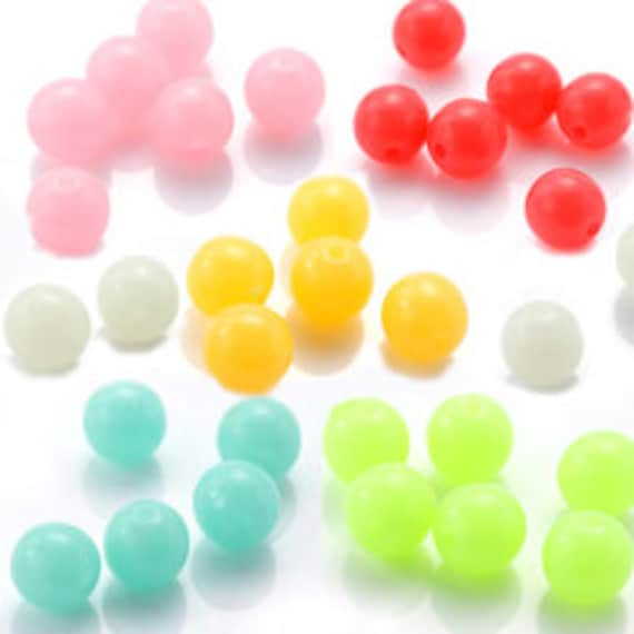 Buyer Choice - GLOW in the DARK Bead - Smooth Solar Round Beads Rainbow Candy Mixed Multi Color Craft DIY Fishing finding Assort Loose Beads