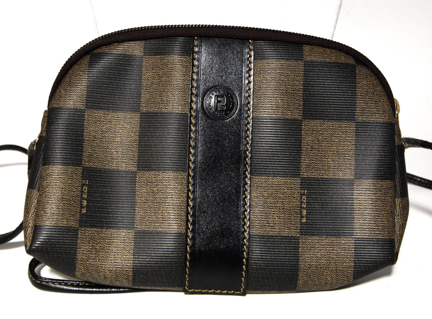 Authentic Vintage Fendi Purse in Tan and Black Checkerboard