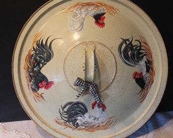 Vintage Upcycled Dough Pan Roosters and Hens....Hand Painted....Country Decor...Home Decor...Country Home...Country Kitchen