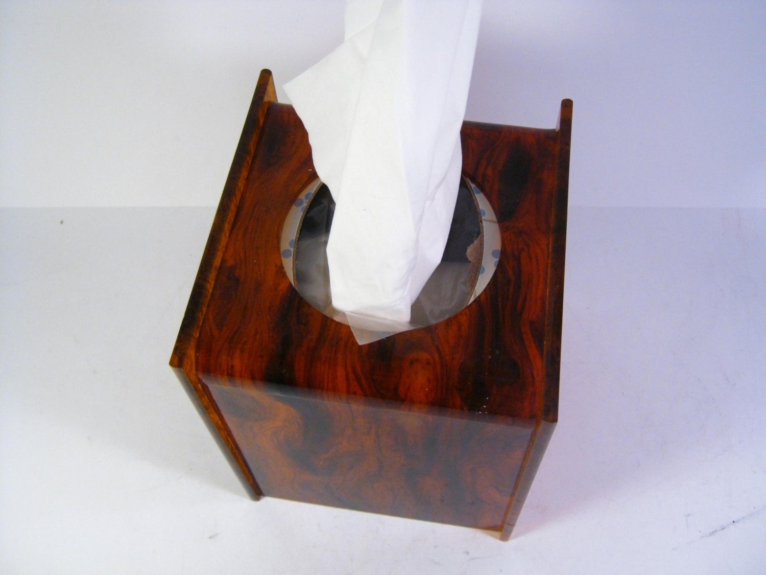Vintage Lucite Tissue Box Holder Brown Marbled Lucite