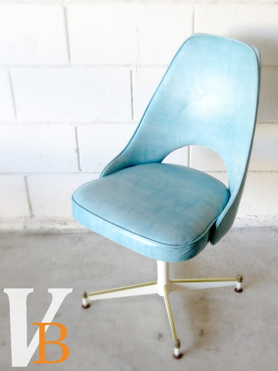 Vintage Blue Vinyl Office Chair 1960's Retro Mod Metal