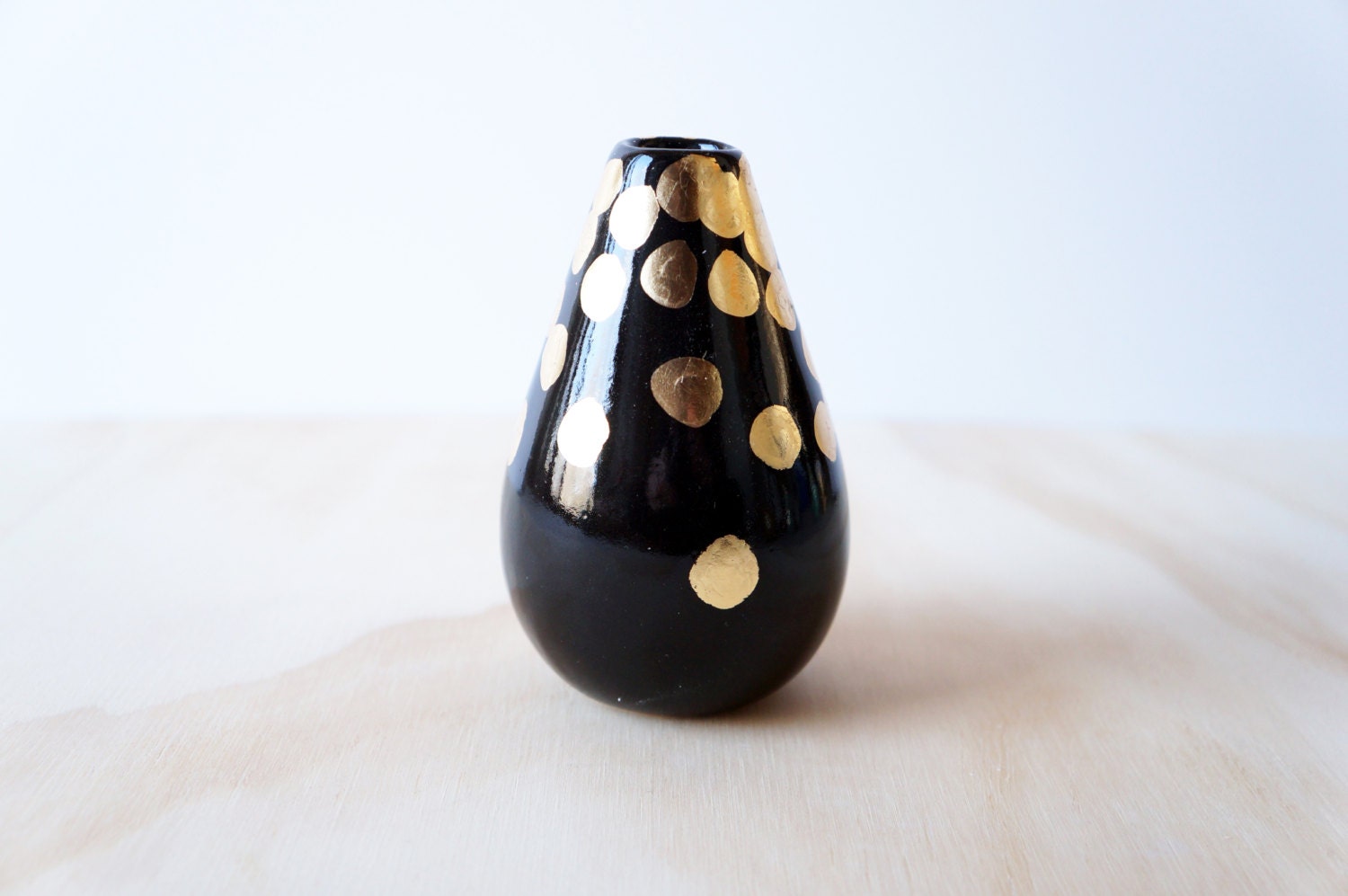 black and gold spotted teardrop vase by theobjectenthusiast