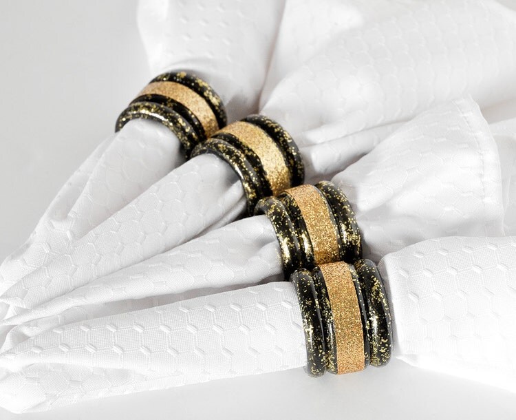 Black and Gold Napkin Rings with Glitter. Modern Art by wishdaisy