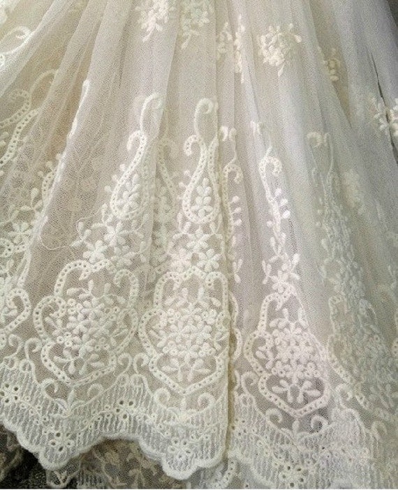 Off White Wedding Lace Fabric Retro Embroidered Lace by lacetime