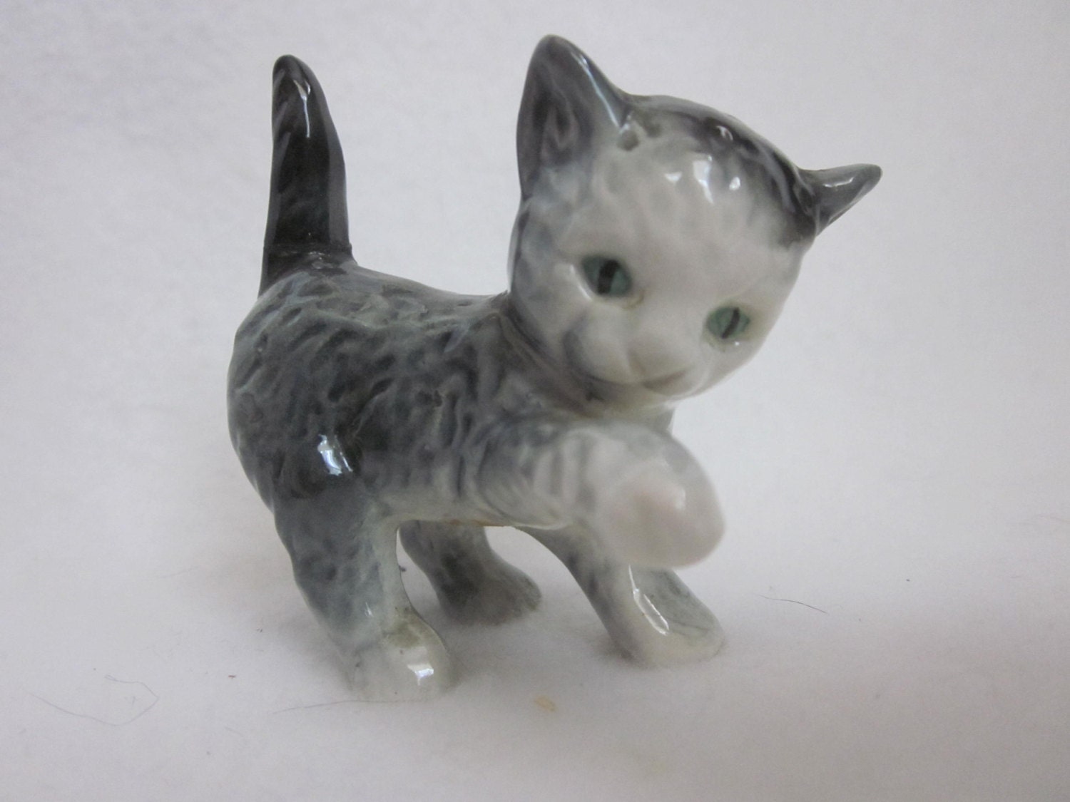 gray tabby cat figurine