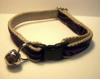 Handmade Hemp Cat Collar -Purple Zebra-