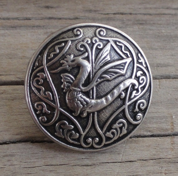 10 Metal Buttons Dragon Antiqued Silver Buttons with Shank