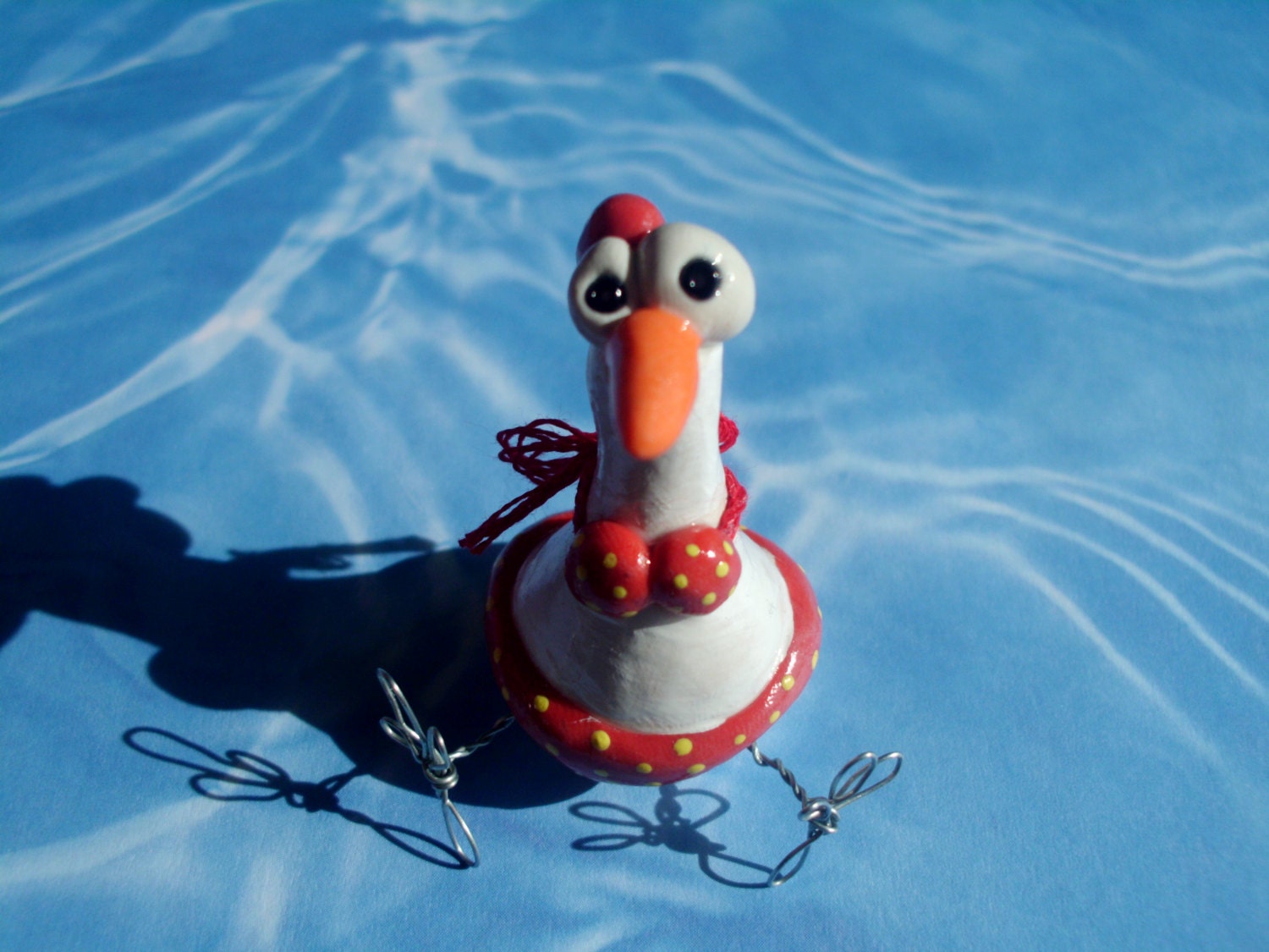 Chicken in Bikini Polymer Clay Farm Animal Red Yellow Swimming