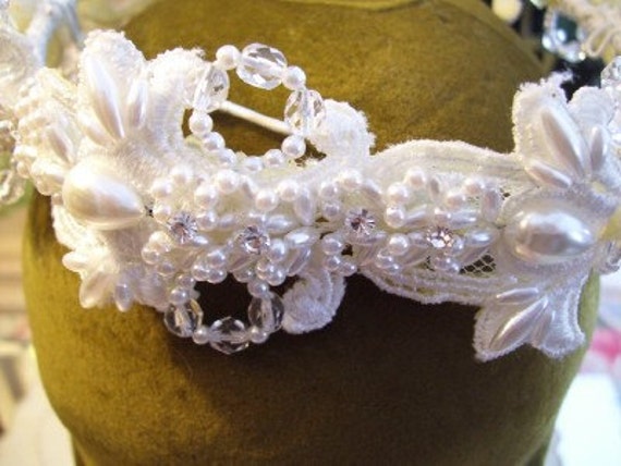 Vintage 1980s White Bridal Headpiece Pearls Beads West Coast