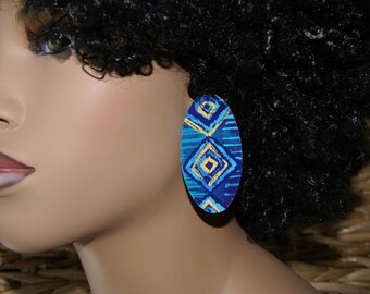 Oval Stud Earrings - Fabric Covered Wood Earrings