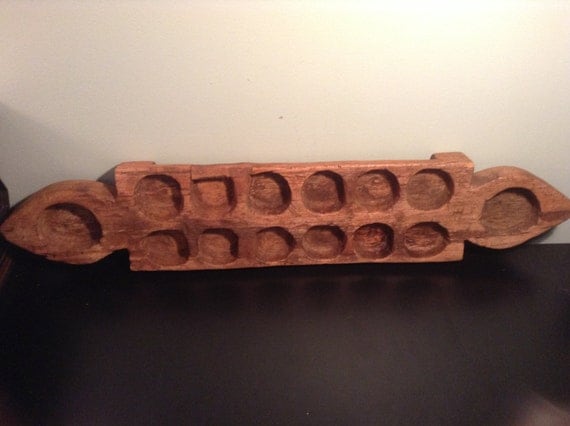 Vintage African hand carved wood Mancala game board