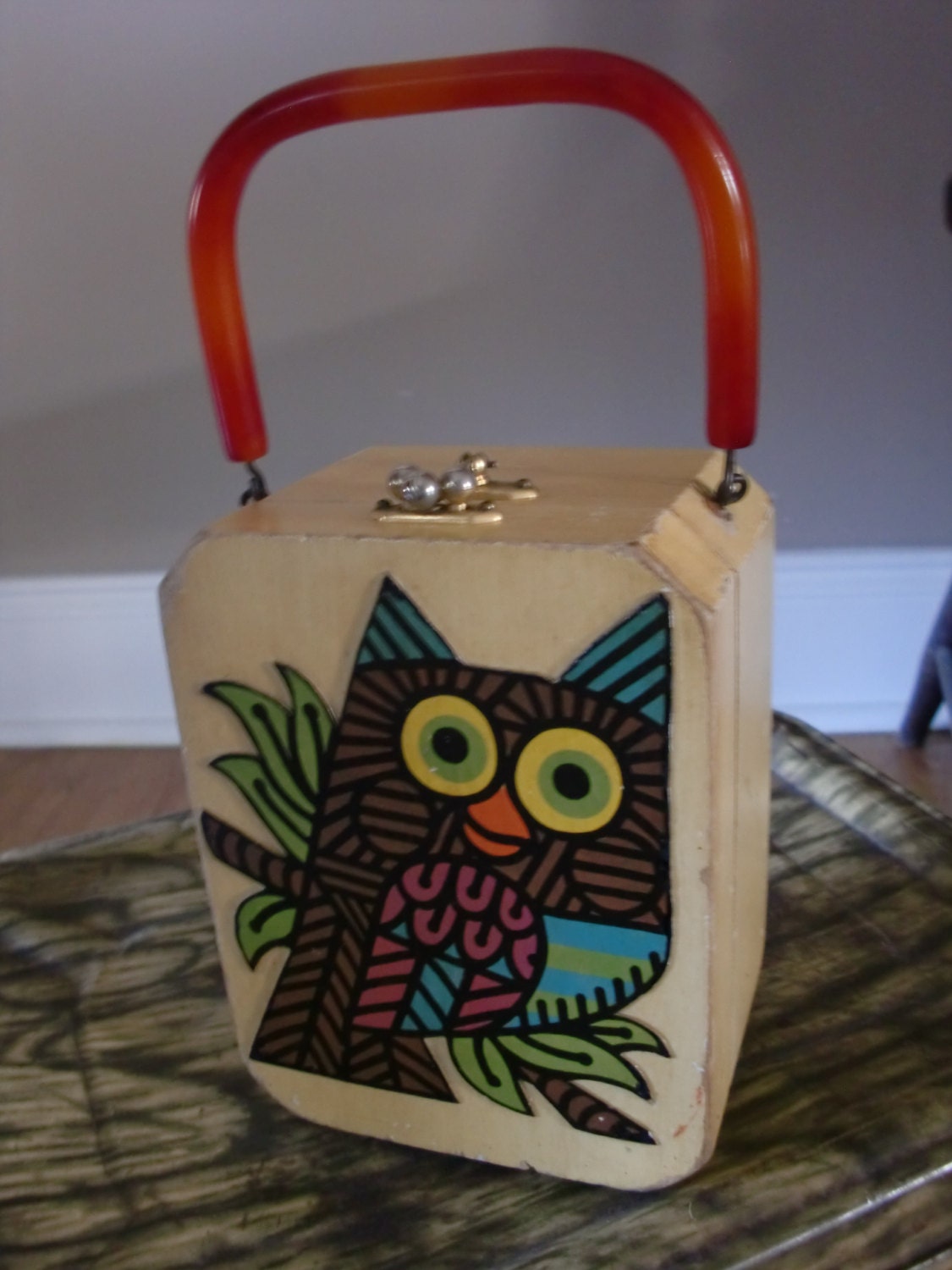VINTAGE 1960s Wooden OWL PURSE by Miki