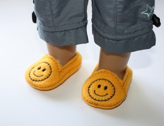 18" Doll Shoes Smiley Face on Felt SlipOn Doll Shoes fit 18 Inch and American Girl Dolls Il_570xn
