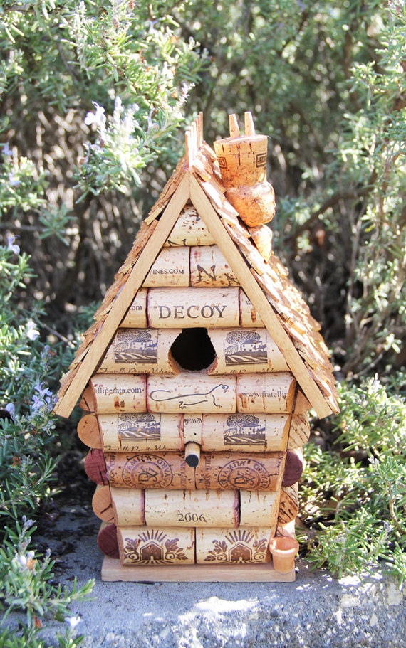 Peak House birdhouse wood and wine corks