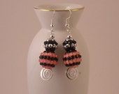 Pink, Black, Silver Acrylic Rhinestone Beads on a Silver-plated Swirl Headpin Dangle Earrings