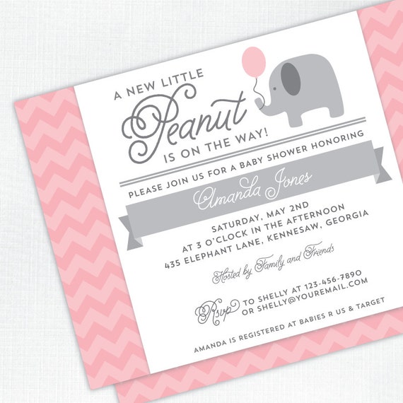 Elephant Baby Shower Invitation - Little Peanut Invite - Printed Baby Shower Invitations Il_570xn