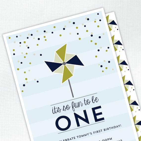 Pinwheel Boy Birthday Invitation - First Birthday Invite - Printed ...