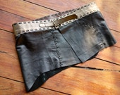 Psy Bohemian Style Leather Super Mini Skirt / Tube Top - L size / 2-Way Costume / Skirt Belt - Black x Shimmer Gold