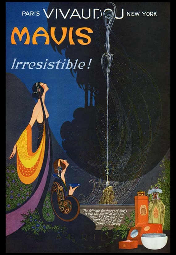 1920's vintage ART Nouveau April WOMAN Perfume Goddess Candle WICCAN Spell Beauty French Advertising Poster Art Print