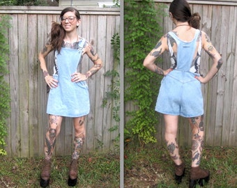 Vintage // Denim Skort Shorts Overalls // 1990's // Size M Small