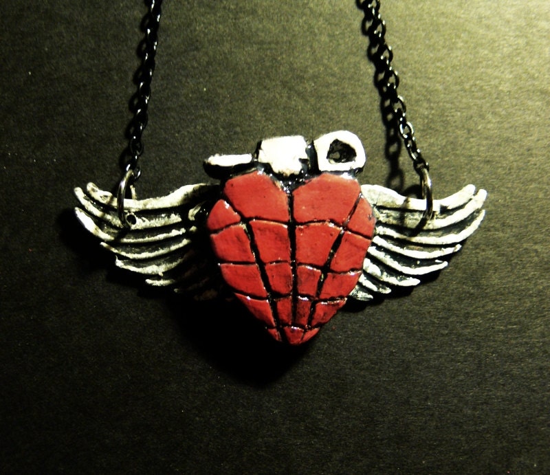 American Idiot Winged Heart Grenade Green Day Polymer