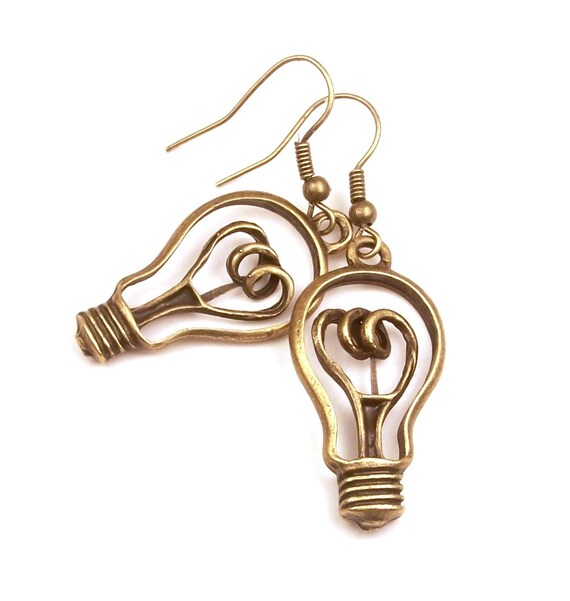 Light Bulb Metal Dangle Earrings Bronze