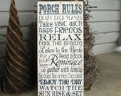 Porch Rules-- Painted Wooden Subway Art Sign