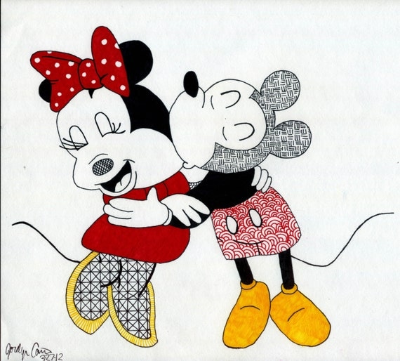 Items similar to Mickey and Minnie Mouse original drawing on Etsy